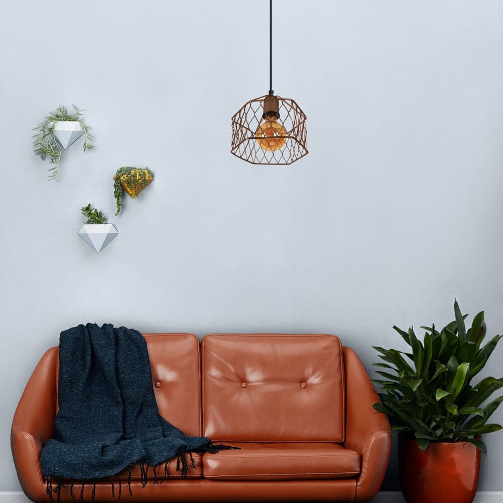 Lámpara de suspensión hexaedro metal negro pantalla marrón - Maisons du Monde