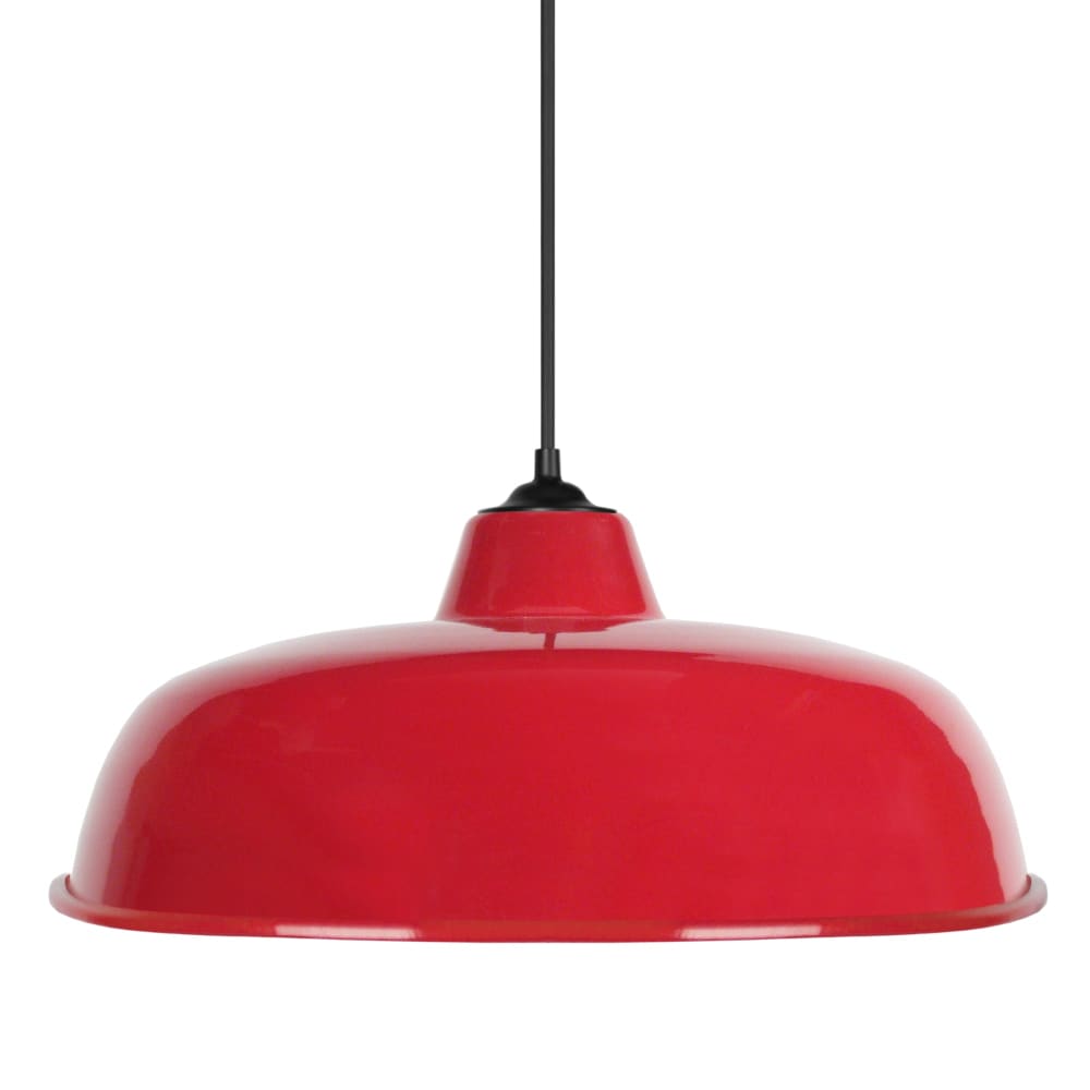 Lámpara de suspensión campana metal negro y pantalla rojo