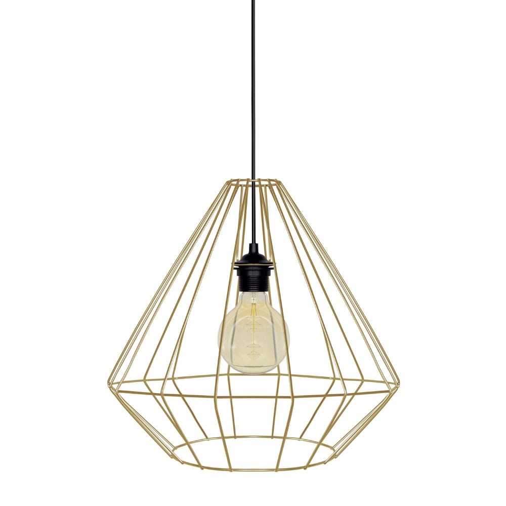 Lámpara de suspensión prismático metal negro pantalla dorado