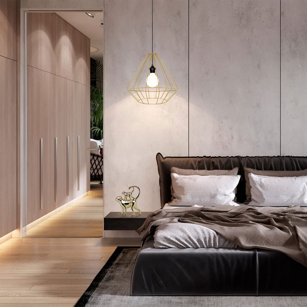 Lámpara de suspensión  prismático metal negro pantalla  dorado - Maisons du Monde
