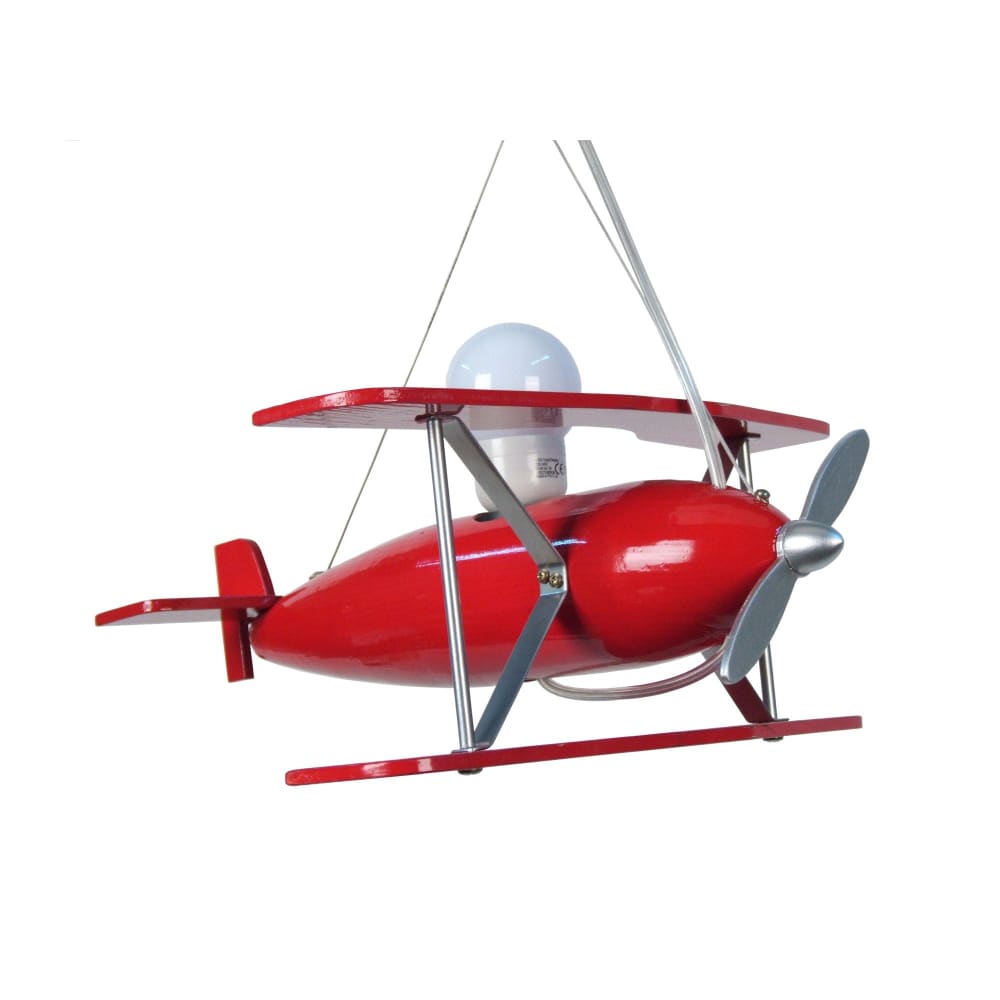 Lámpara de suspensión de niño avión metal aluminio madera rojo
