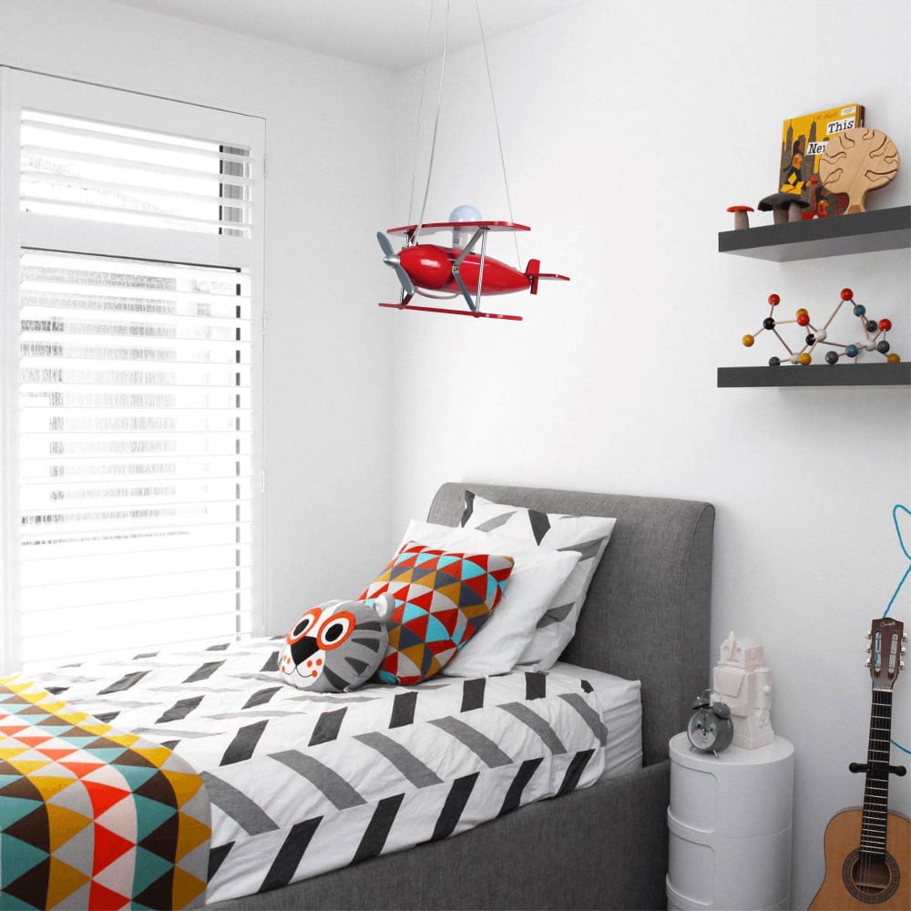 Lámpara de suspensión de niño avión metal aluminio madera rojo - Maisons du Monde