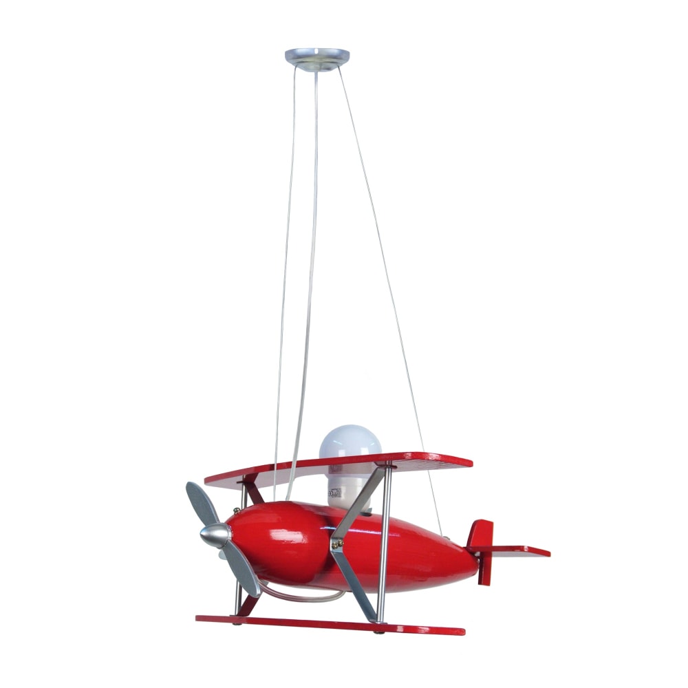 Suspension enfant  avion H74cm bois abat-jour bois rouge (Tosel) - Image 3