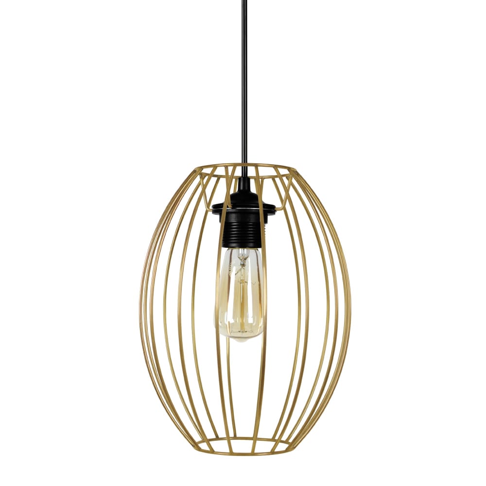 Lámpara de suspensión negro pantalla oval oro