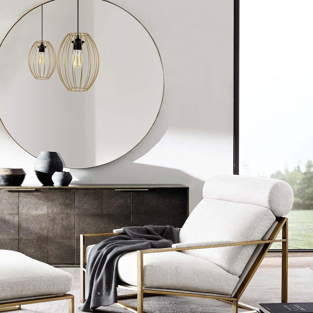 Lámpara de suspensión negro pantalla oval oro - Maisons du Monde