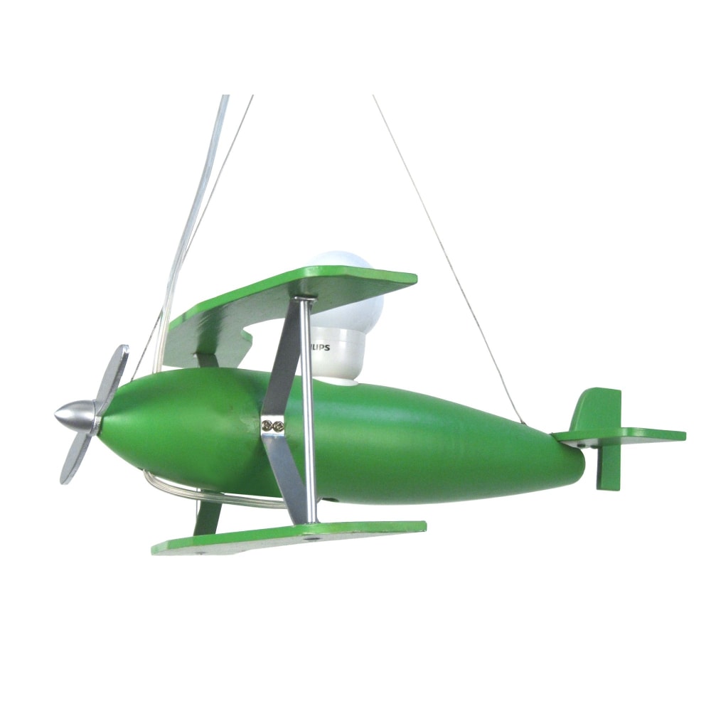 Lámpara de suspensiónde niño avión metal aluminio madera verde
