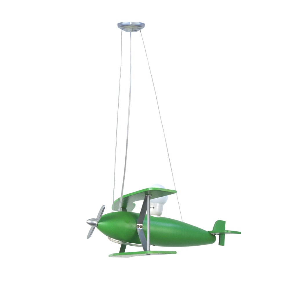 Suspension enfant  avion H74cm bois abat-jour bois vert (Tosel) - Image 3