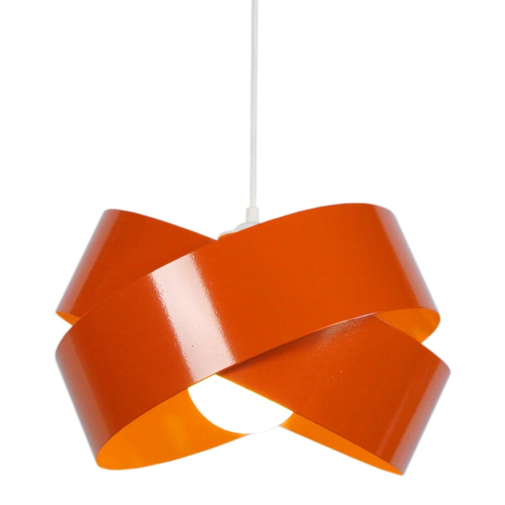 Suspension métal blanc abat-jour orange