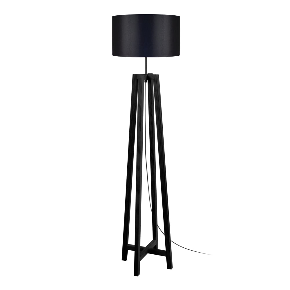 Lampadaire bois noir abat-jour tissu  noir
