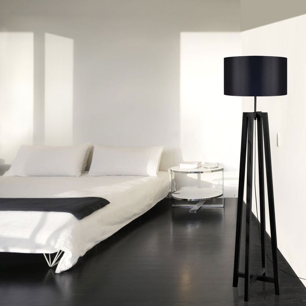 Lampada da terra legno treppiede paralume legno nero - Tosel