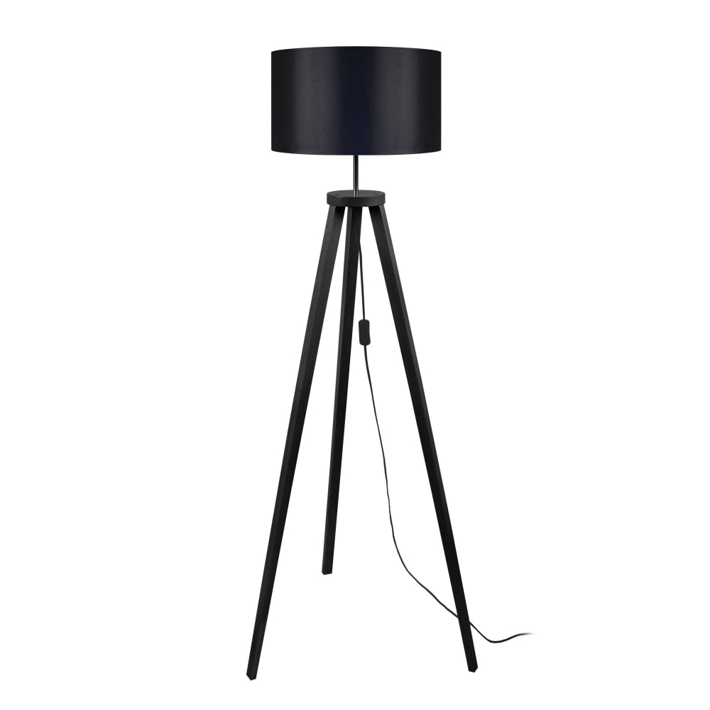 Lampadaire trepied bois noir abat-jour tissu noir — vue 3