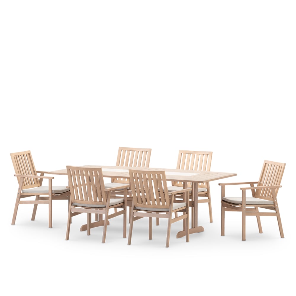 Salon de jardin 6 places en bois avec coussins