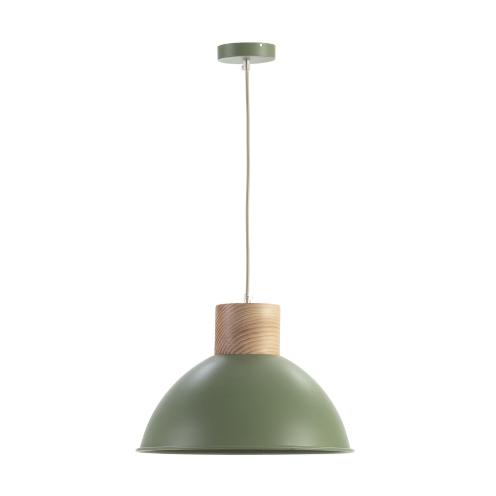 Lámpara de techo CHESTER verde metal y madera Ø39 cm E27
