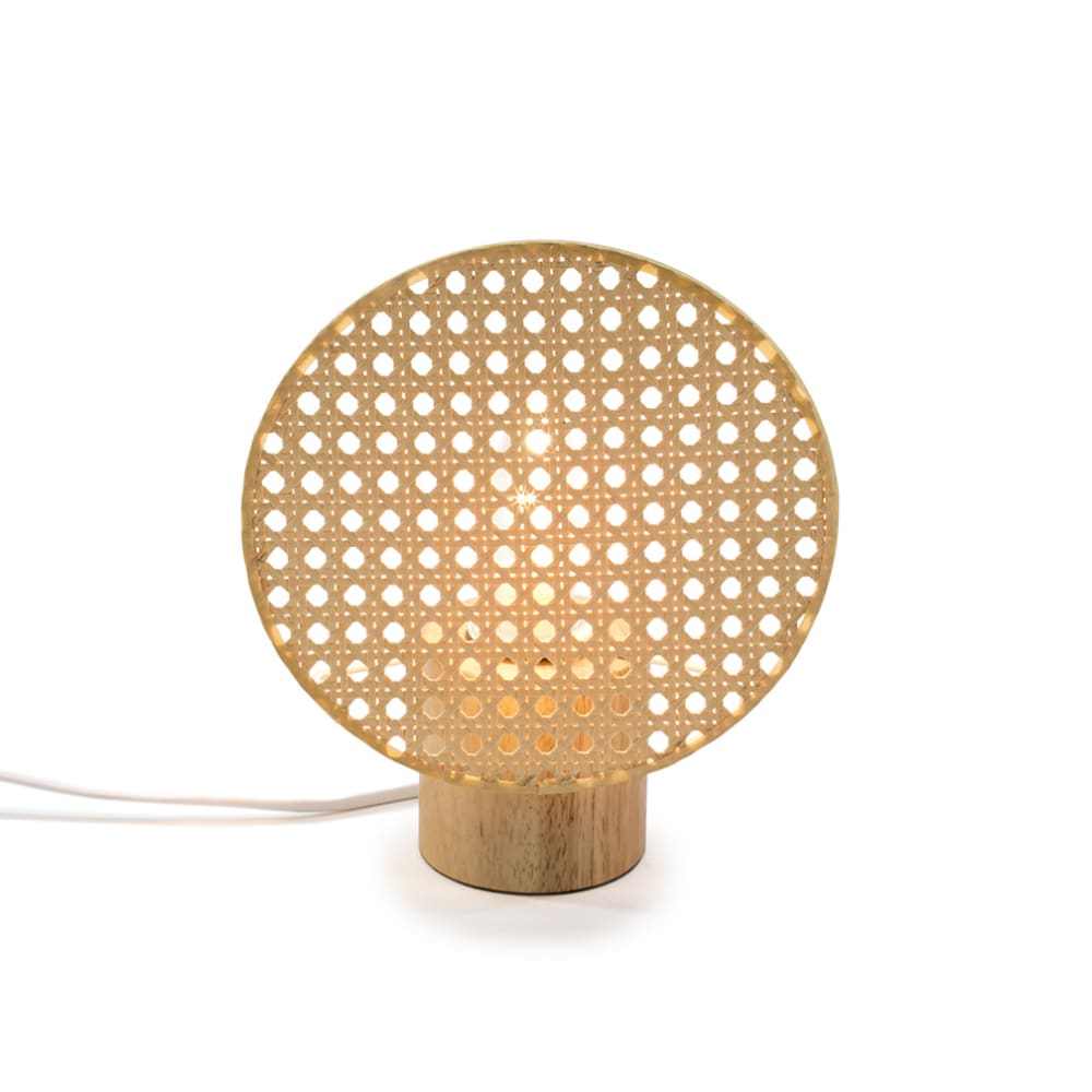 Lámpara de mesa madera y mimbre sintético beige 30 cm