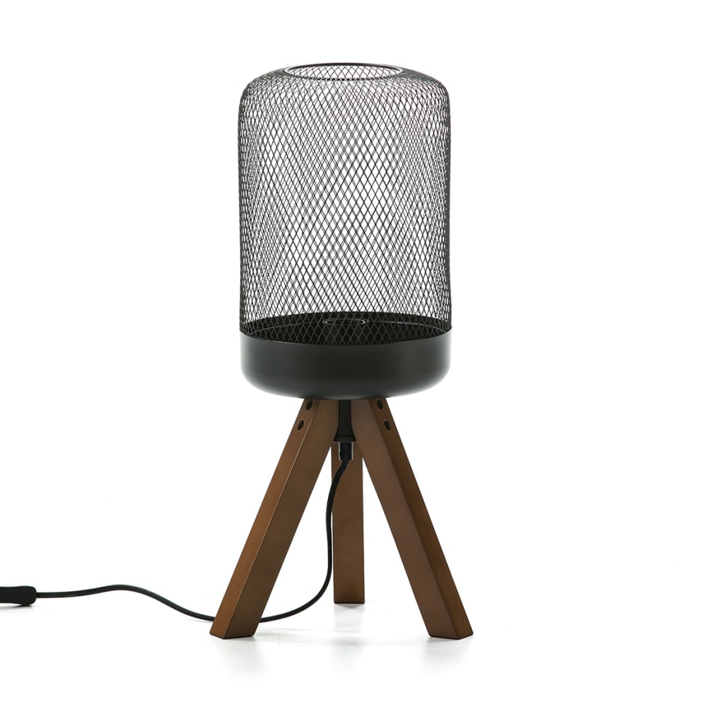 Lámpara de mesa madera pino y pantalla metálica negra 53 cm
