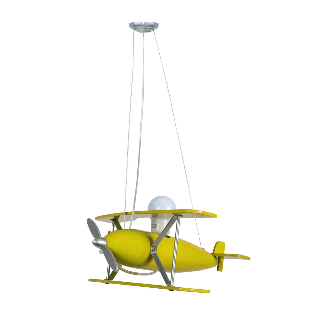 Suspension enfant  avion H74cm bois abat-jour bois jaune (Tosel) - Image 3