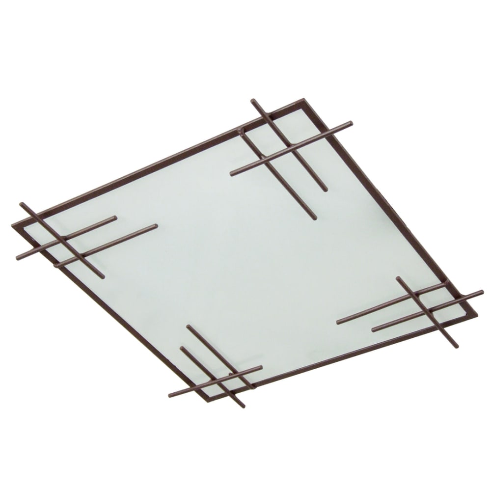 Plafonnier métal marron  abat-jour  verre satiné