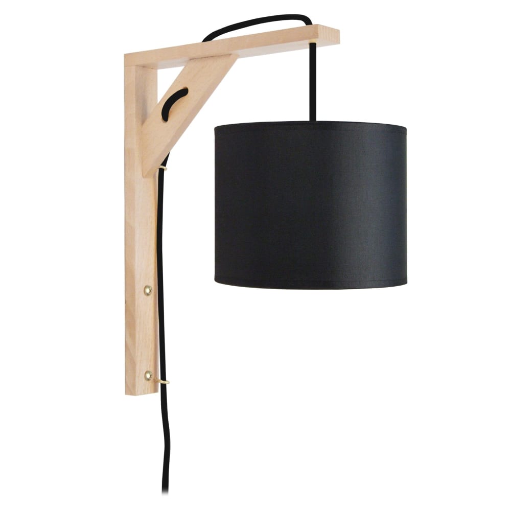 Aplique de pared brazo madera natural pantalla negro - Maisons du Monde