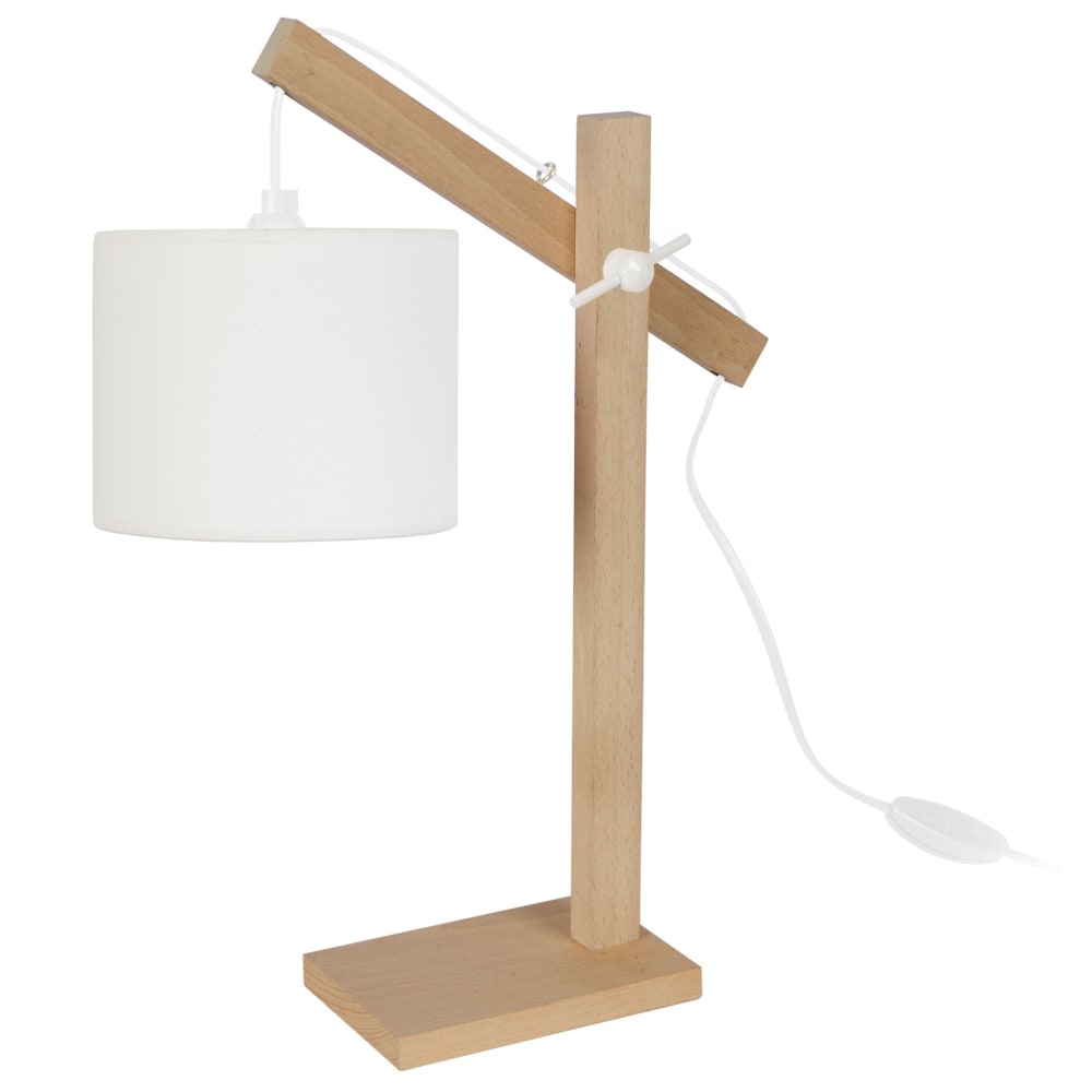 Lampada da ufficiotessuto articolato paralume crudo - Modello Country - Beige - LEGNO