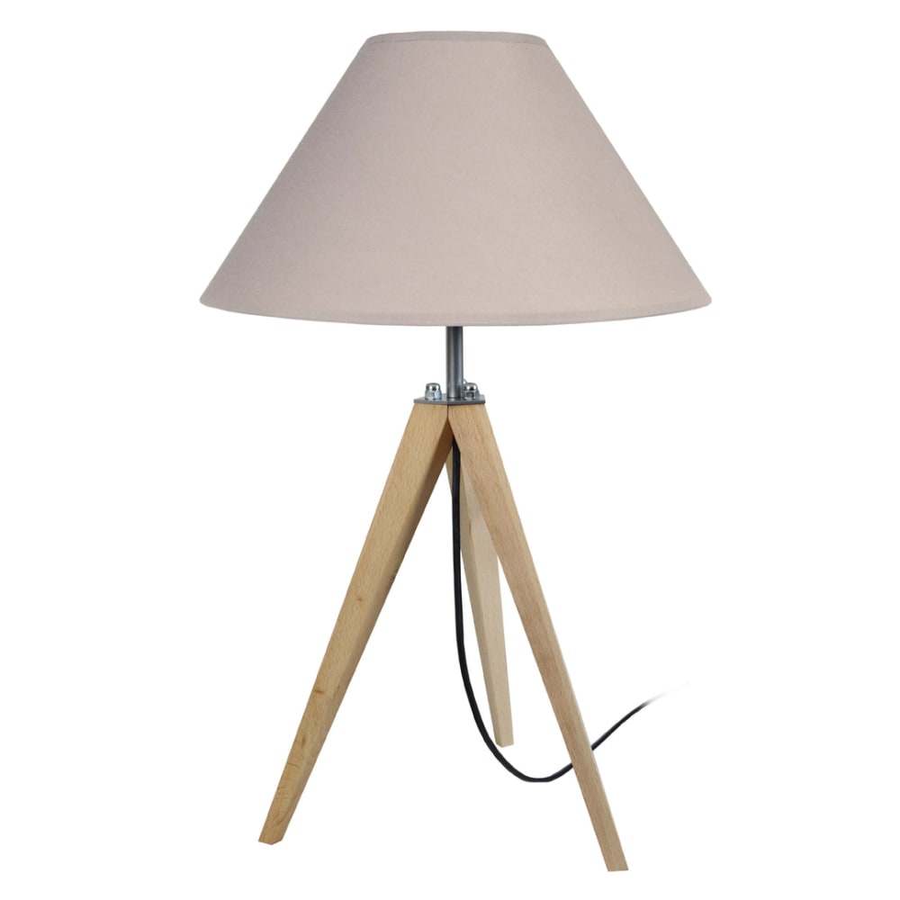 Lampe à poser métal bois naturel abat-jour taupe