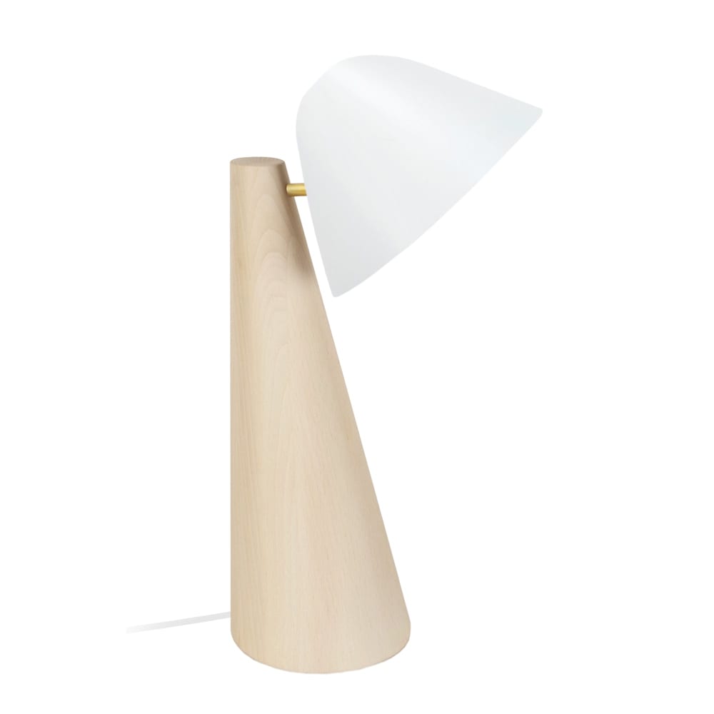 Lámpara de mesa madera natural pantalla metal blanco