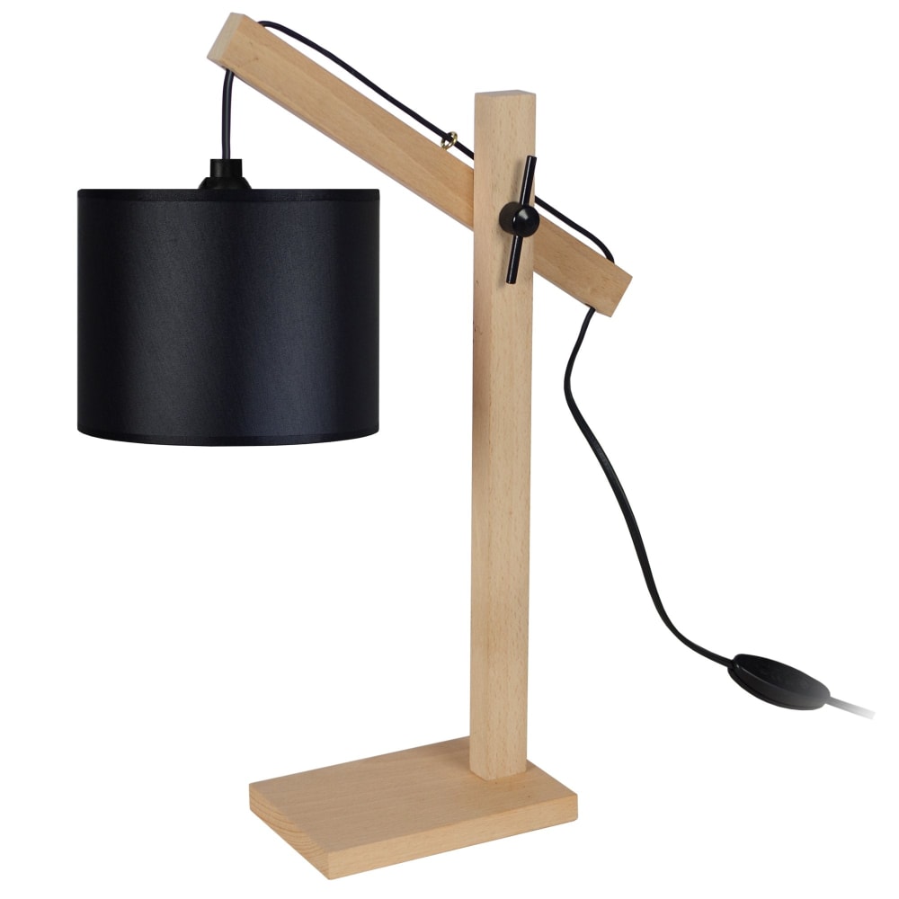 Lampe à poser bois naturel abat-jour noir