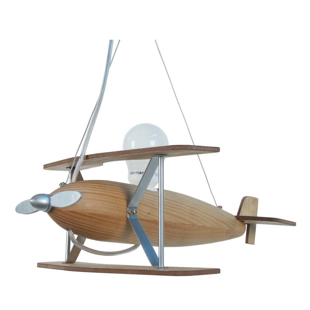 Lámpara de suspensión de niño avión metal aluminio madera natural