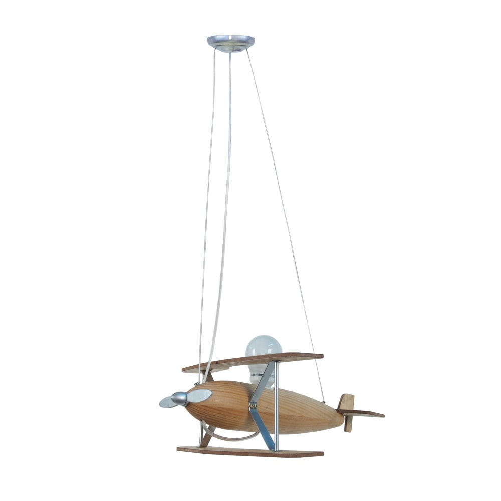 Suspension enfant  avion H74cm bois abat-jour bois naturel (Tosel) - Image 3