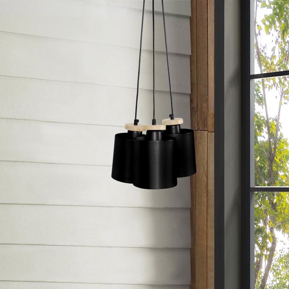 Lustre grappe bois naturel métal noir abatjour  noir