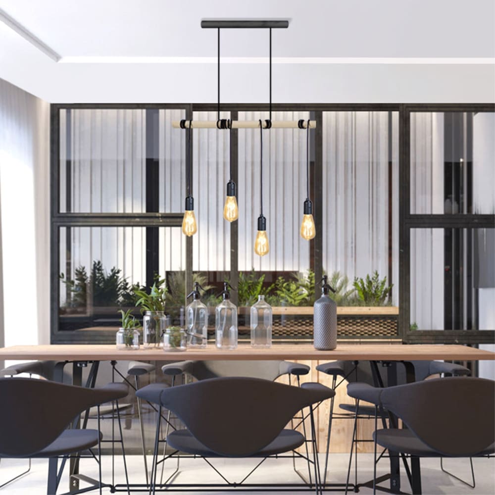Suspension bois naturel et noir abat-jour ampoulle — vue 3
