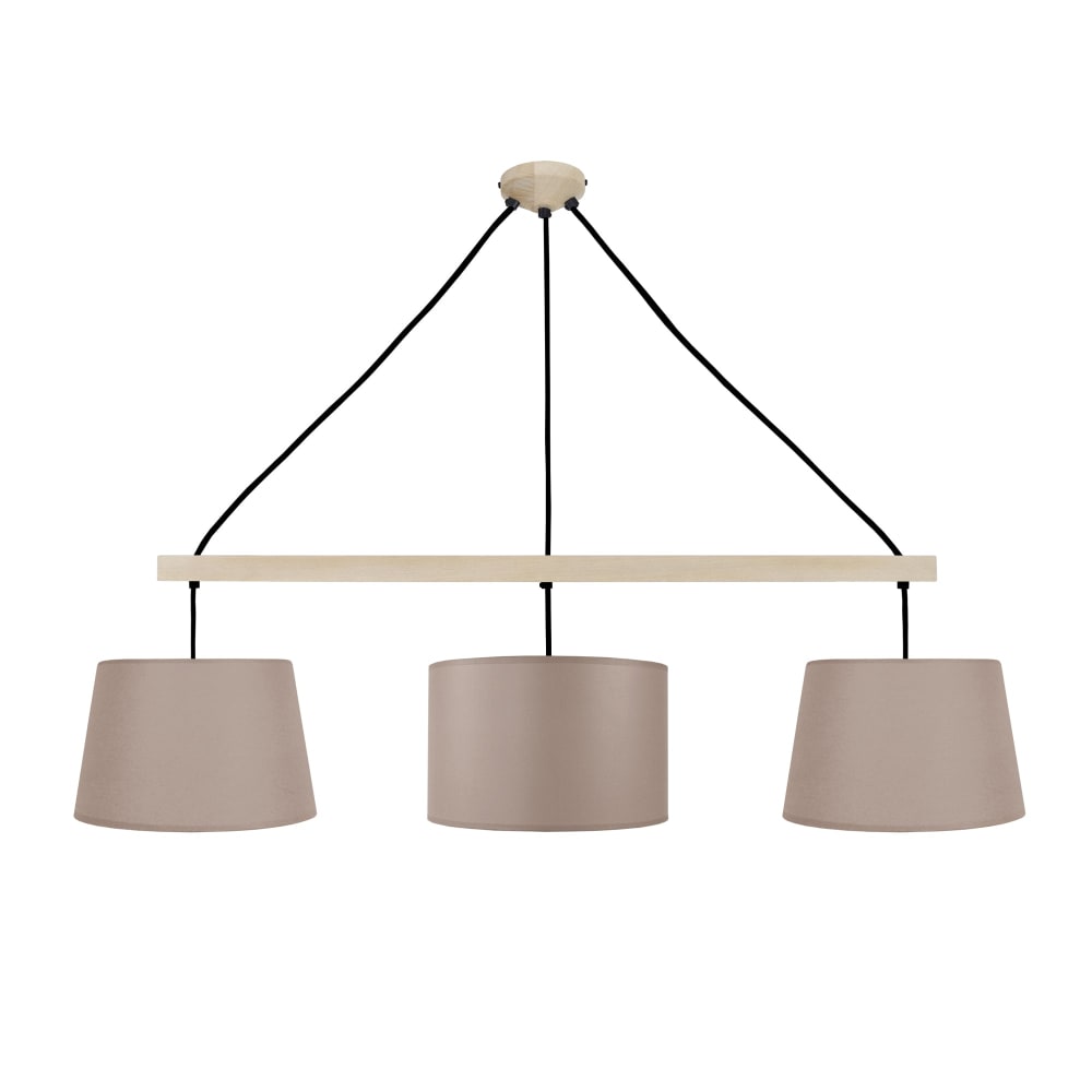 Lustre bois naturel abatjour tissu taupe