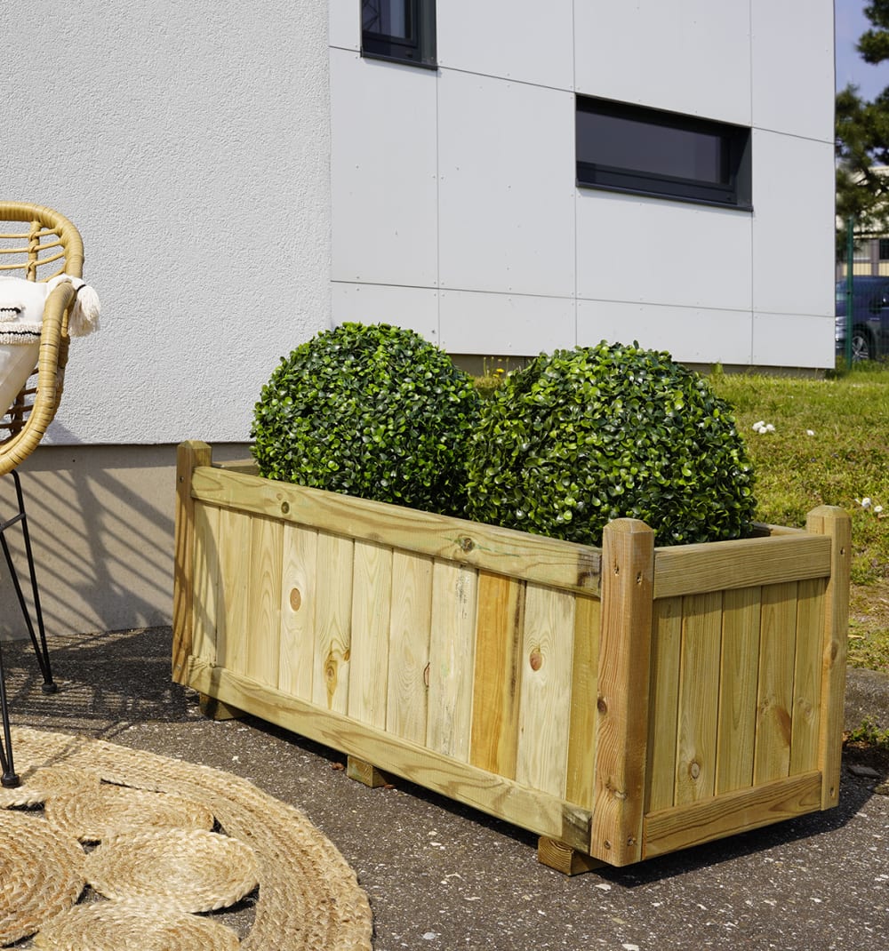 Bac à fleurs rectangle en bois de pin L92cm