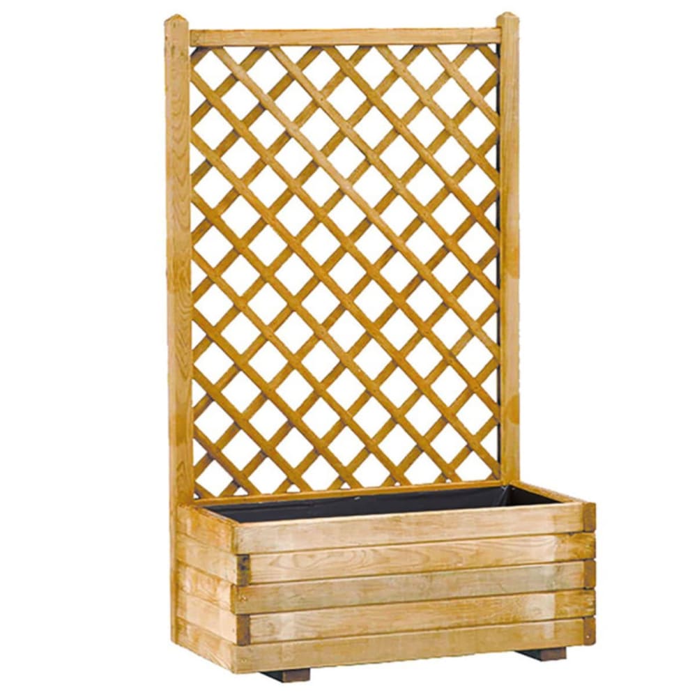 Bac à fleurs rectangle avec treillis droit en bois de pin — Beyit