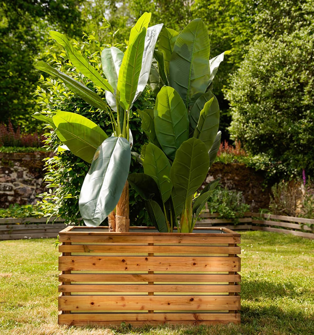 Bac à fleurs en bois teinté marron L-100cm