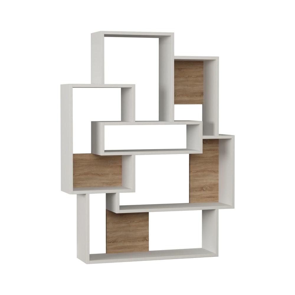 Etagère bibliothèque design effet bois L. 101 x H. 132 cm blanc