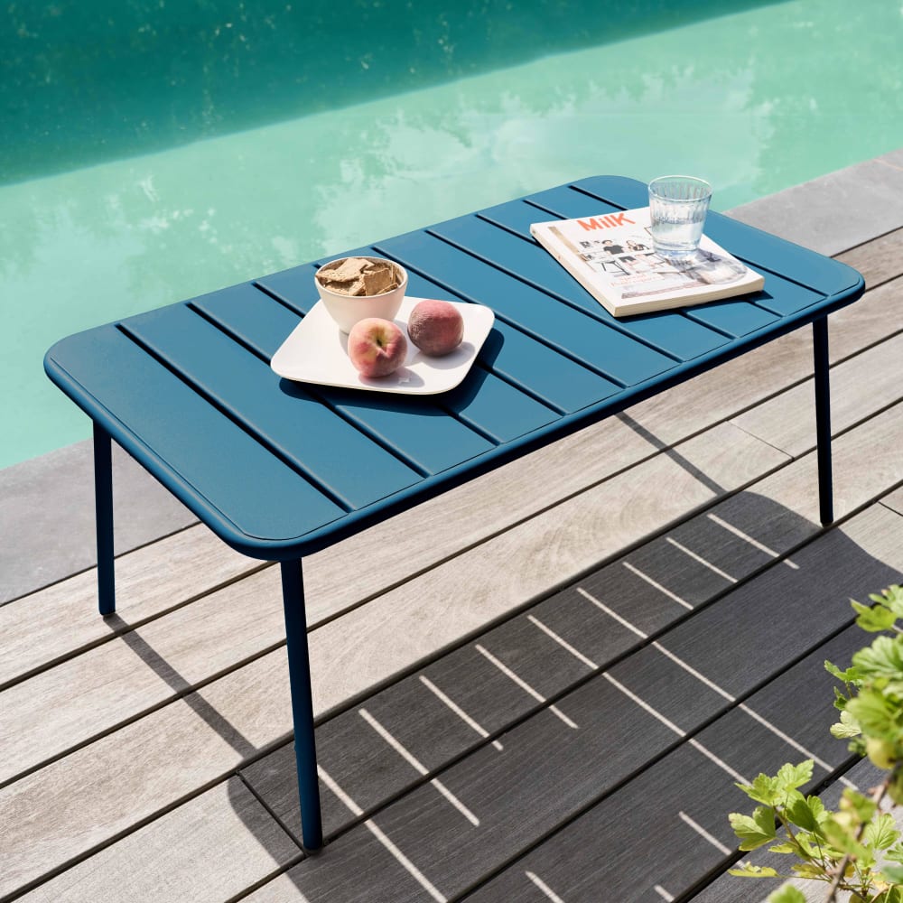 Table basse de jardin acier bleu pacific