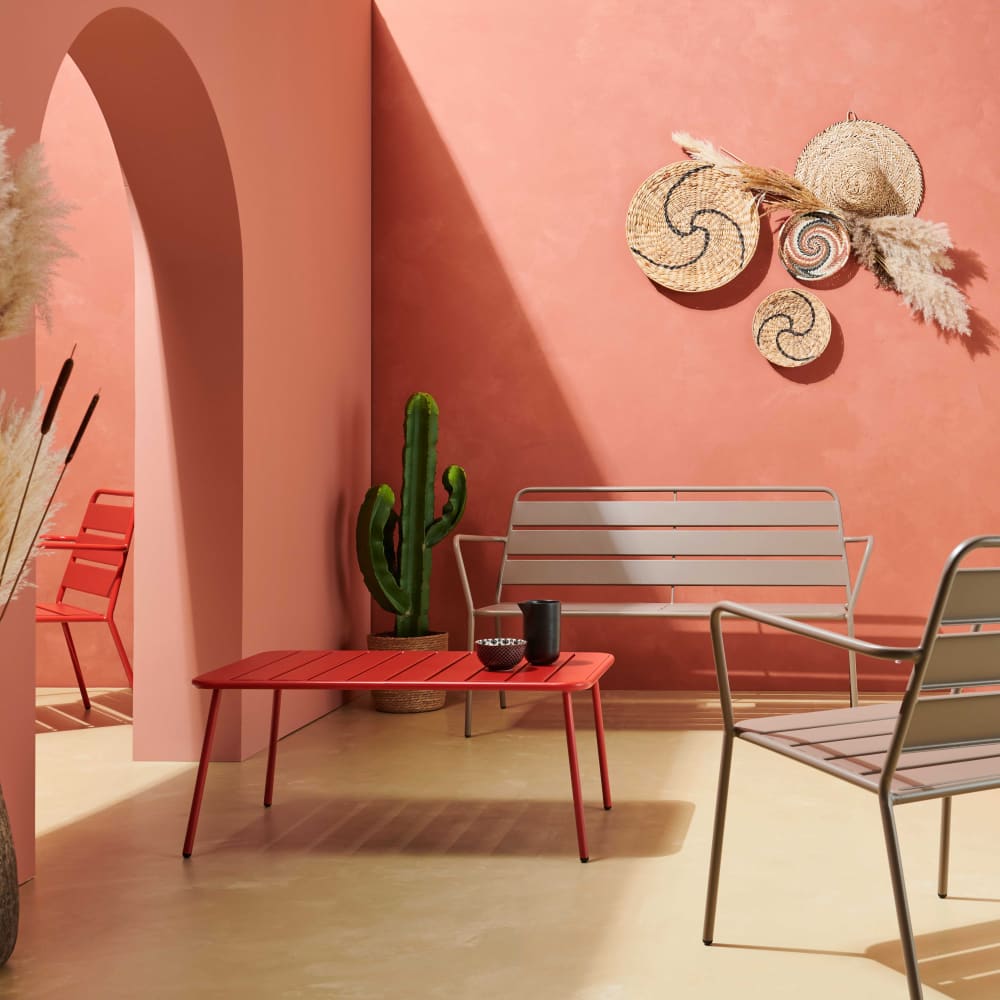 Table basse de jardin acier taupe 90 x 50 cm