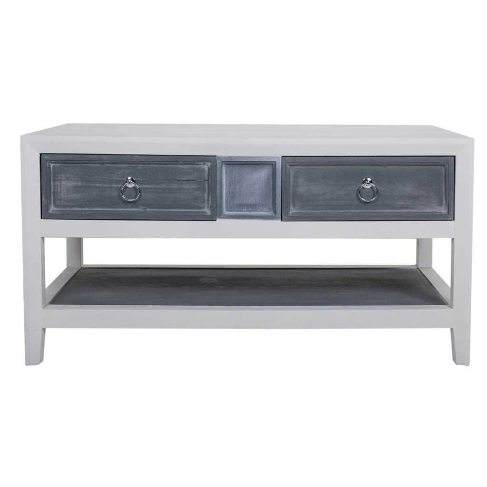 Mesa auxiliar de madera de 2 cajones blanca y gris - Maisons du Monde