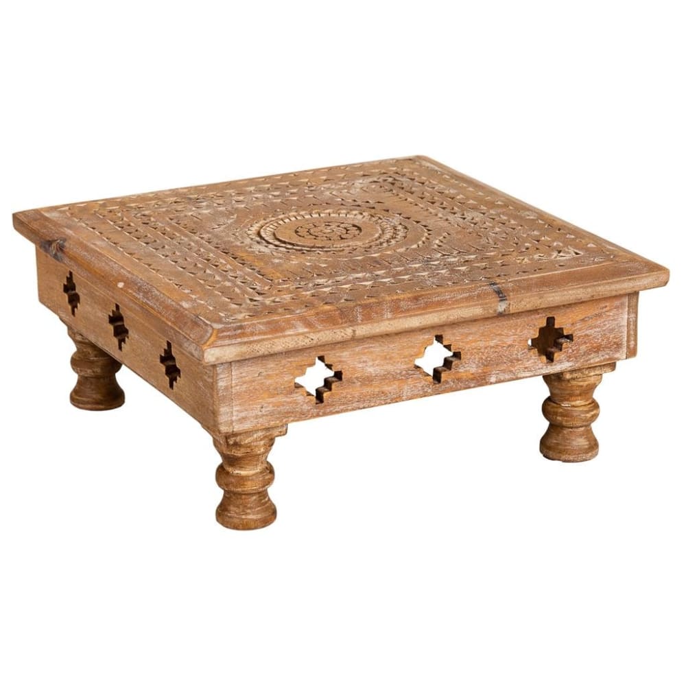 Mesa de centro de madera tallada acabado artesanal marrón