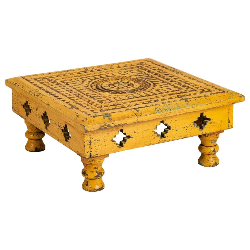 Wanderlust deco Geschnitzter Couchtisch aus Holz, 33x33x14, gelb - Holz