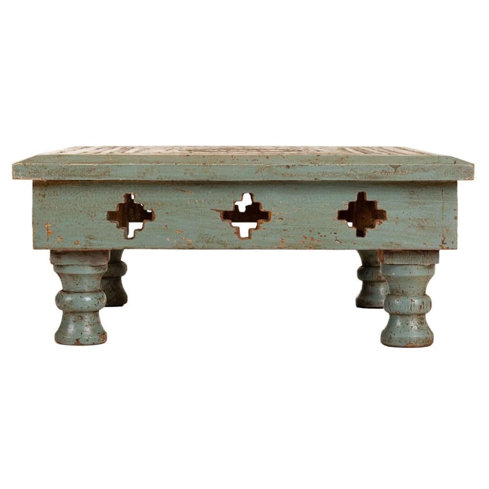 Mesa de centro de madera tallada acabado artesanal azul - Maisons du Monde