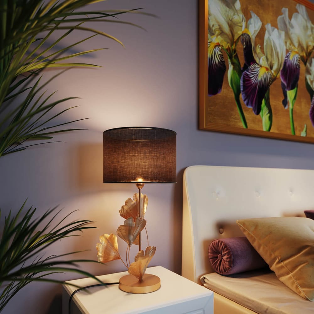 Kare Design Tischleuchte Ginkgo-Blätter aus Stahl, gold und schwarz, H62cm style modern - Stahl