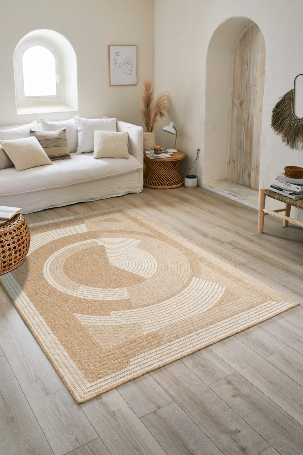 Tapis intérieur et extérieur effet jute motif abstrait blanc 120x170 — vue 3