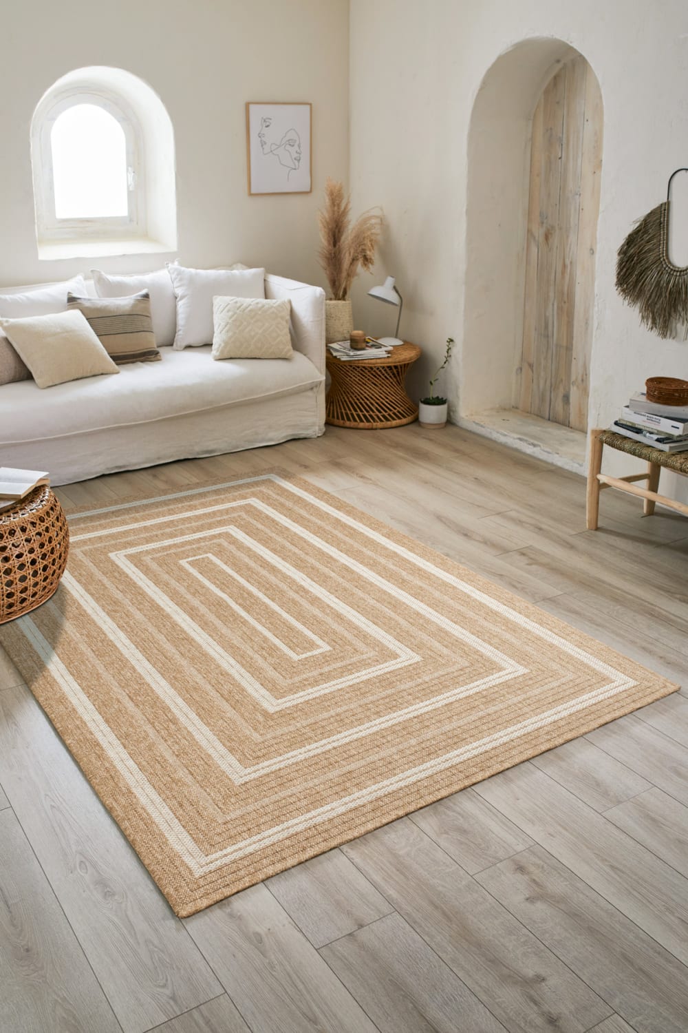 Tapis intérieur extérieur effet jute motif blanc 200x290 — vue 3