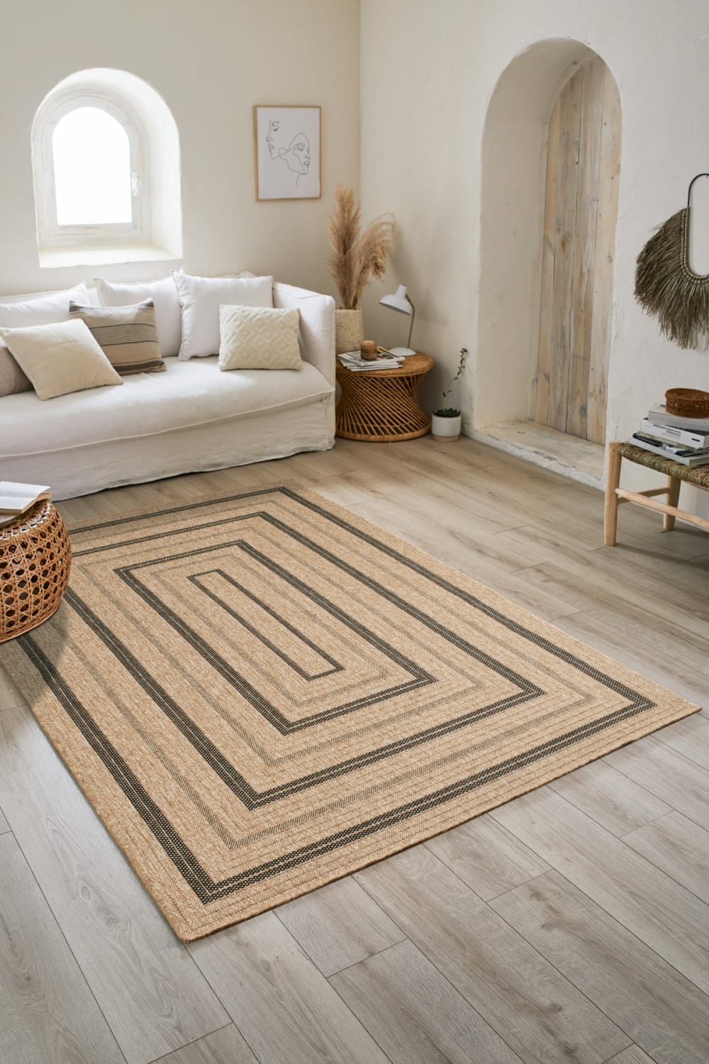 Tapis intérieur et extérieur effet jute motif noir 200x290 — vue 3