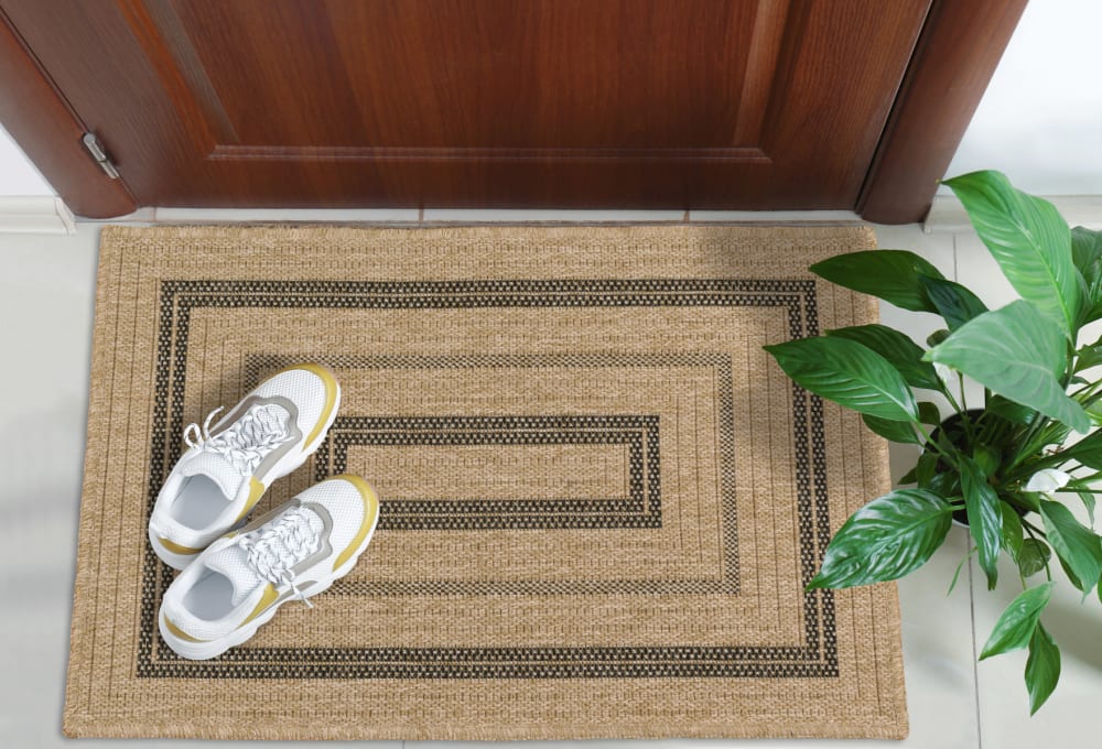 Tapis intérieur et extérieur effet jute motif rectangulaire noir 60x90 - Maisons du Monde