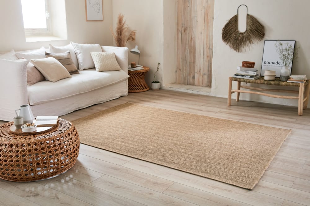 Tapis intérieur et extérieur aspect jute beige chevron 200x290 — vue 3