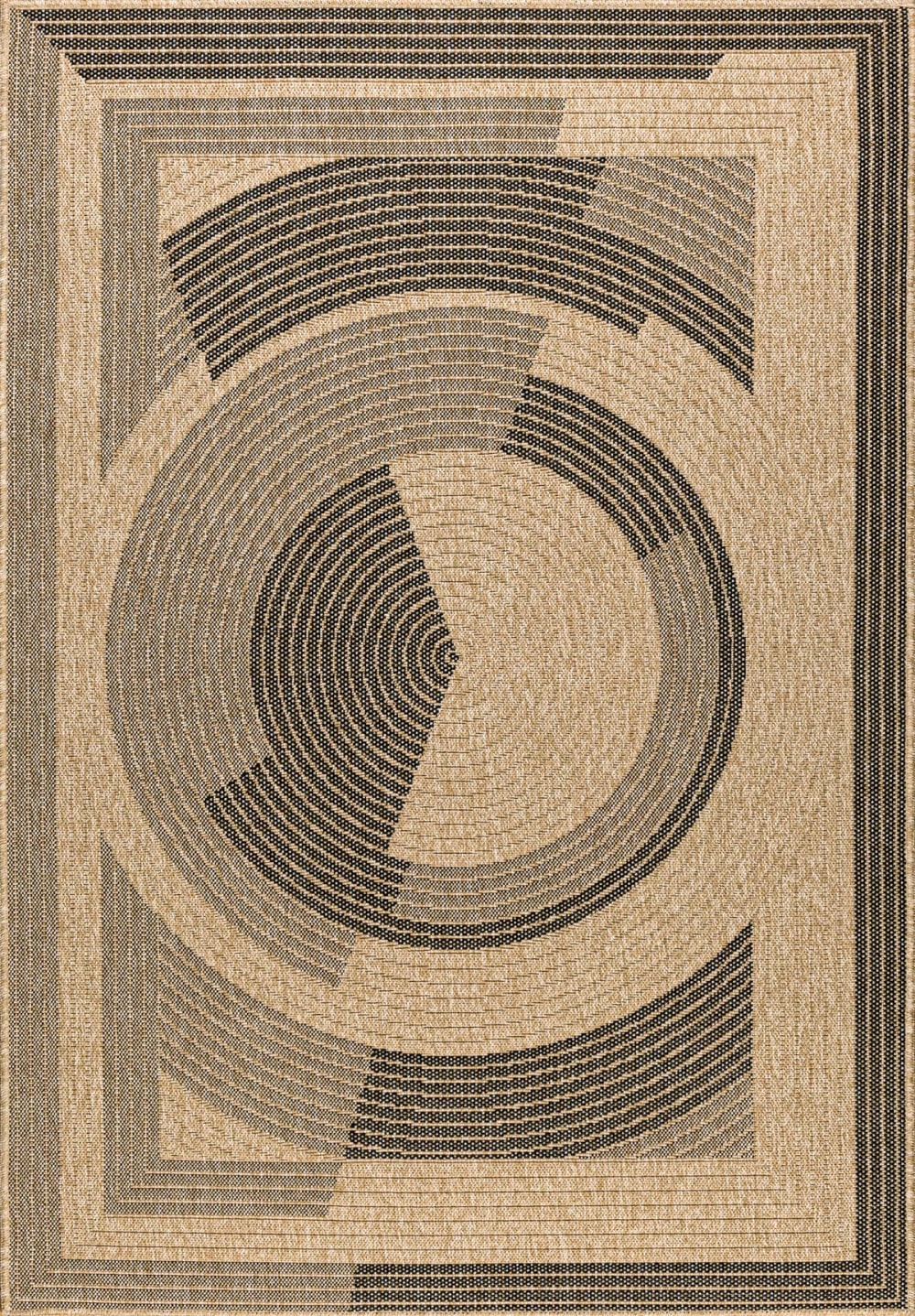 Alfombra interior/exterior efecto yute dibujo abstracto negro 200x290