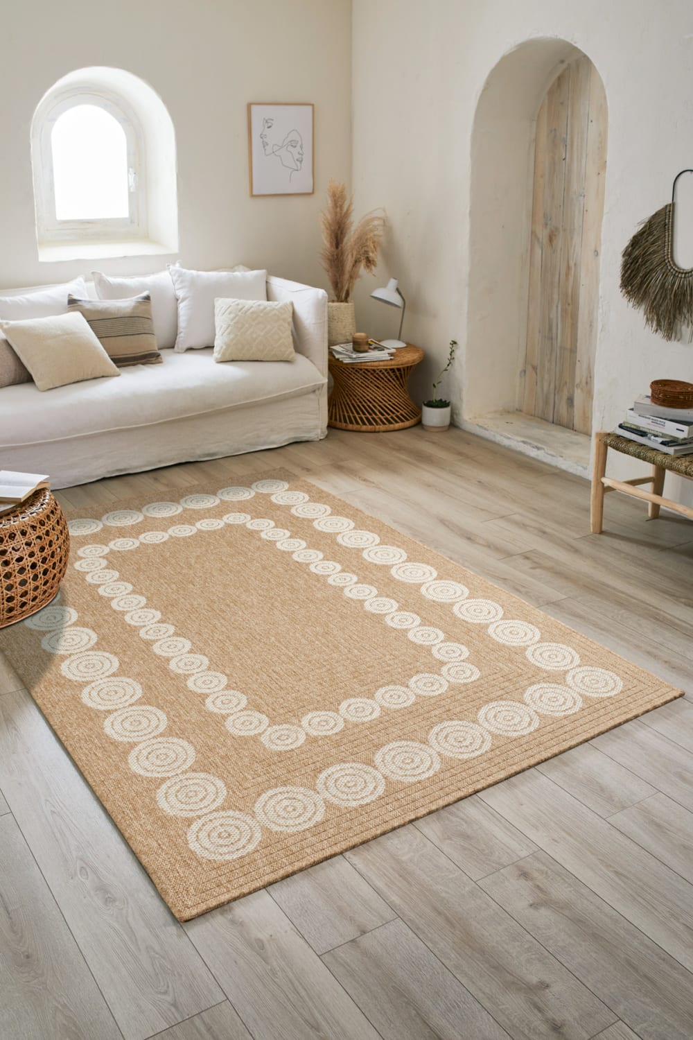 Tapis intérieur et extérieur effet jute motif blanc 200x290 — vue 3