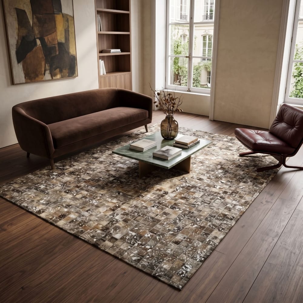 Alfombra de cuero reciclado con fragmentos de plata marrón 160x230